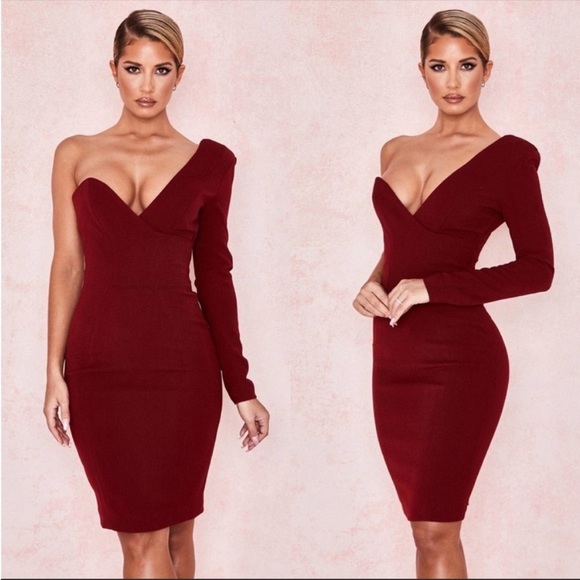 House of CB ‘Caprice ‘ One Shoulder Wine Dress NWOT - Picture 4 of 8